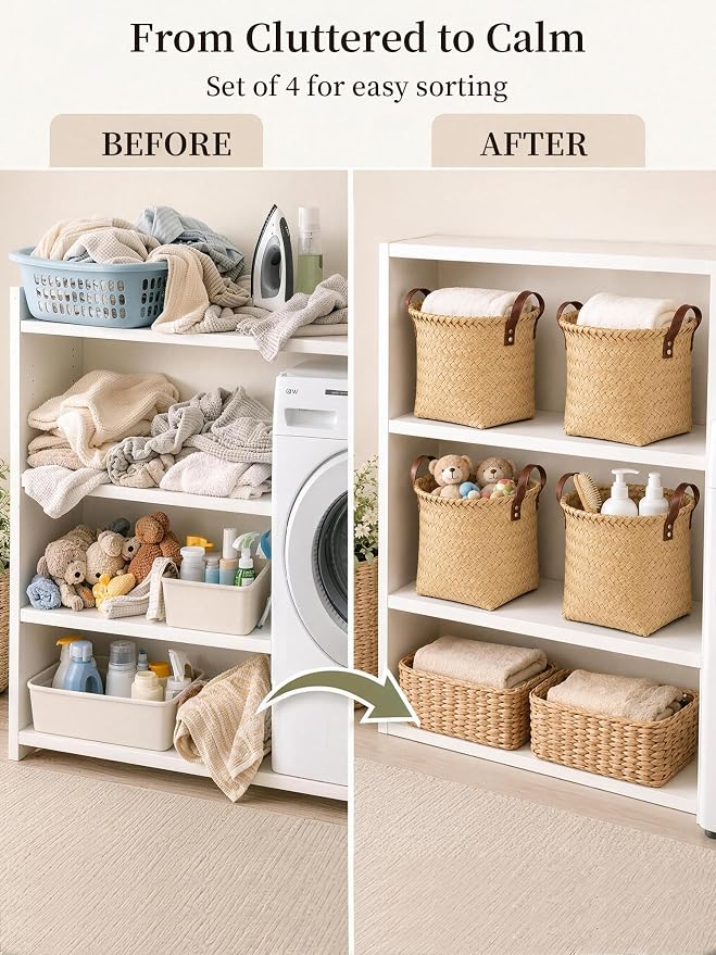 Wicker Storage Baskets, 4 Pack Woven Baskets - Image 6