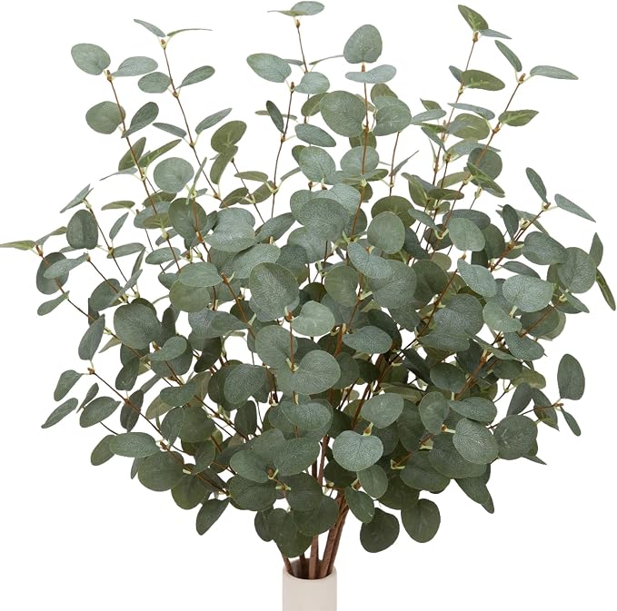 6 Pcs 27" Eucalyptus Stems Greenery Stems Eucalyptus Leaf Spray in Green Silk by VGIA