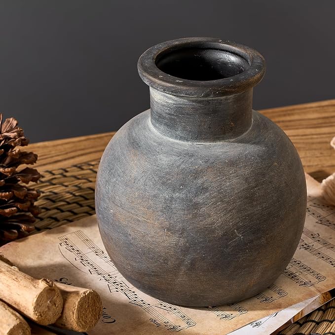 SIDUCAL Ceramic Rustic Farmhouse Vase | 6 Inch Pottery Decorative Flower | Boho - Image 2