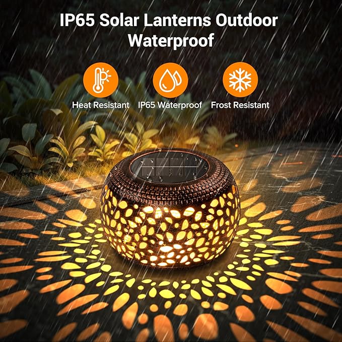 Solar Lanterns Outdoor Waterproof: 2 Pack Hollowed-Out Retro Metal Lantern - Image 6