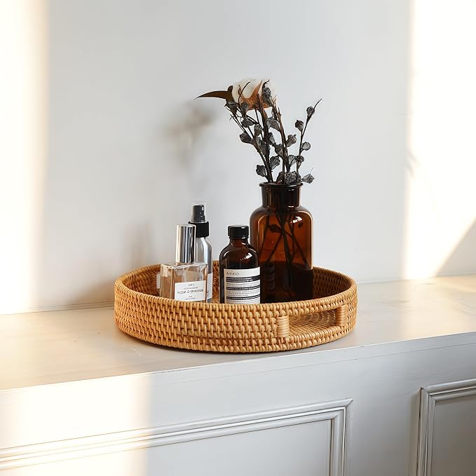 2 Pack Round Rattan Tray, Hand Woven Serving Tray - Image 4