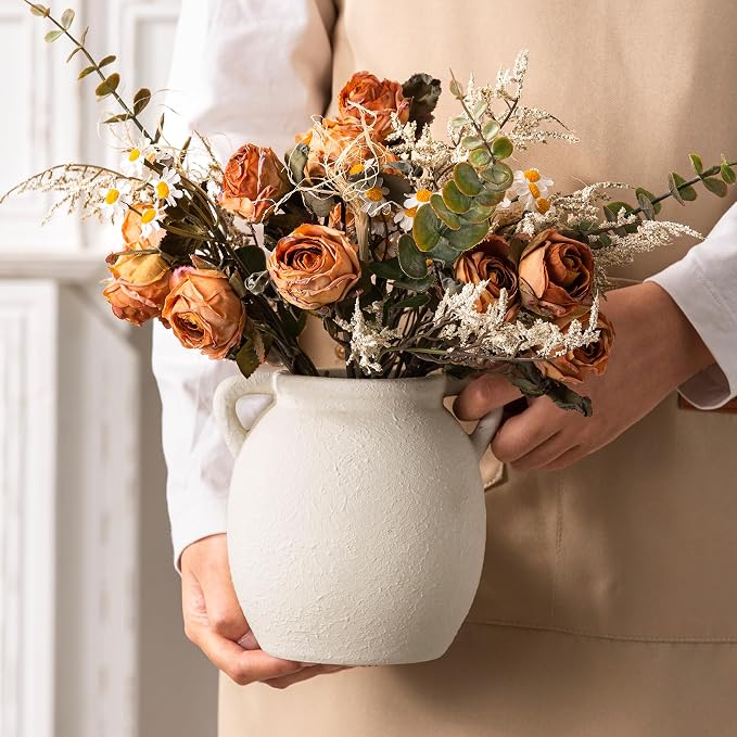 Dobbyby Ceramic Flower Small Vase 6 inch Farmhouse Rustic Vase Decorative - Image 3