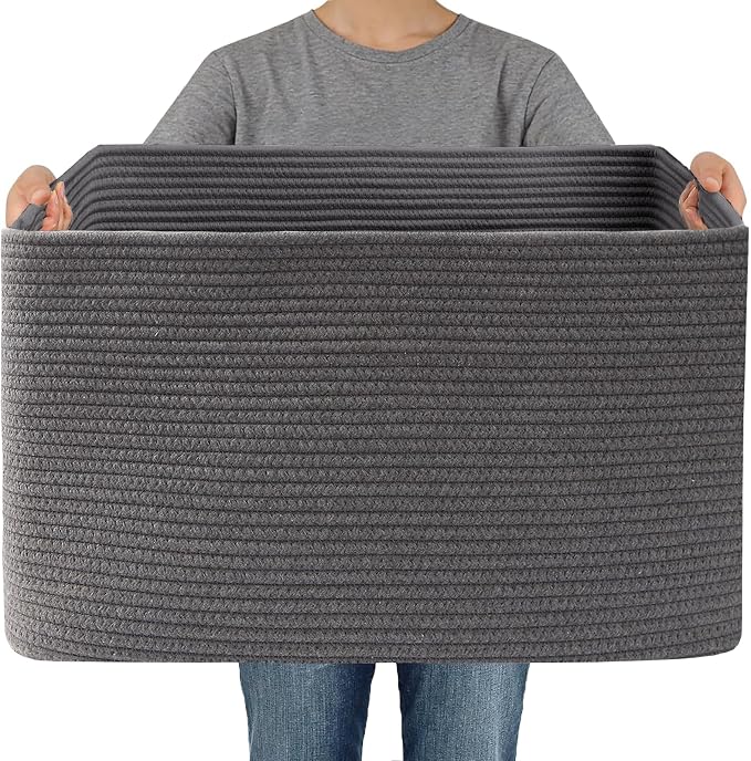 JMvicyroam 65L Large Woven Cotton Rope Blanket Basket, Freestanding by JMvicyroam