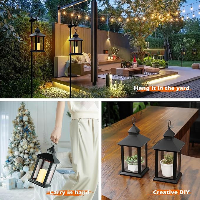 14" Lanterns Decorative Indoor/Outdoor, 2 Pack Black Lantern Decor - Image 5