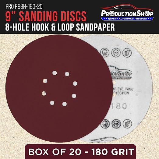 ProductionShop Premium 9" Red 8-Hole Pattern 180 Grit Sanding Discs, Box of 20 - Image 2