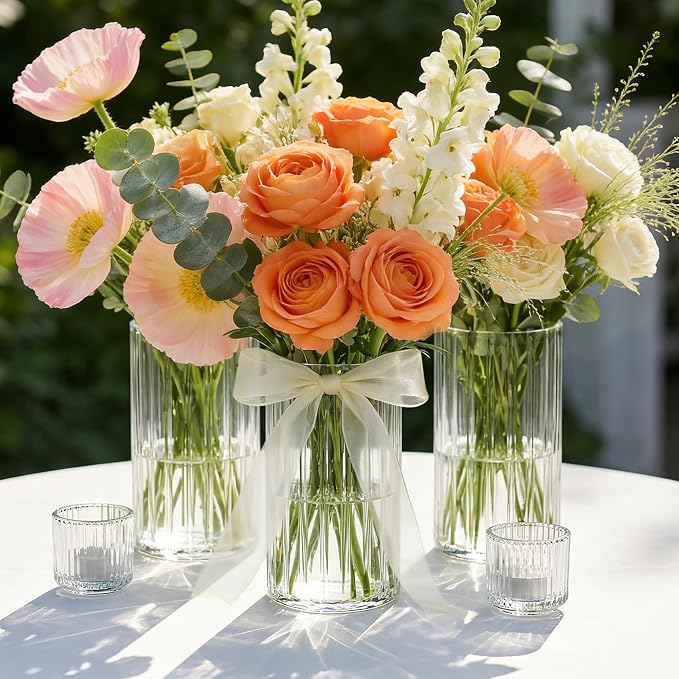 12pcs Stripe Glass Cylinder Vases - Image 2