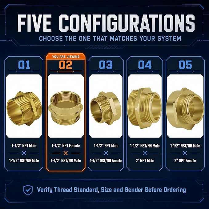 1-1/2" NPT Female x 1-1/2" NST/NH Male Fire Hose Adapter | Solid brass - Image 7