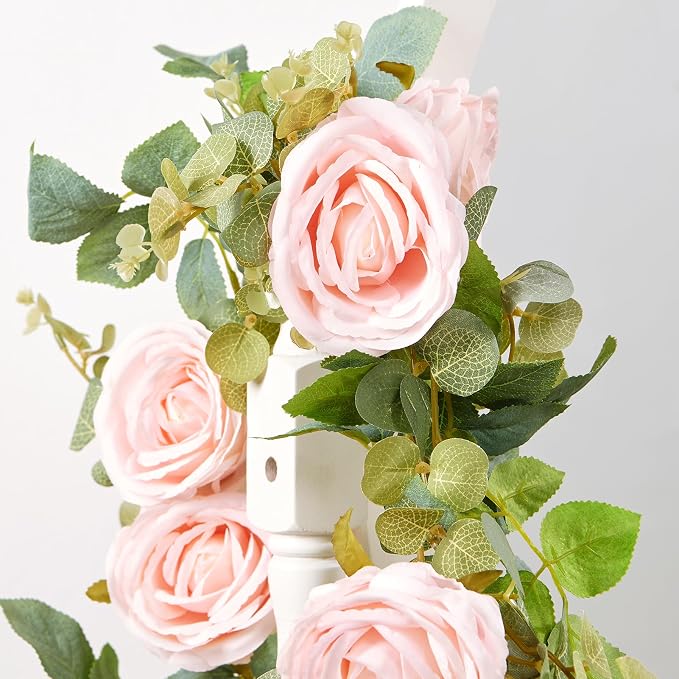 Artificial Flower Garland 2pcs 5.4ft Peony Vine Decor, Light Pink Flower | - Image 6