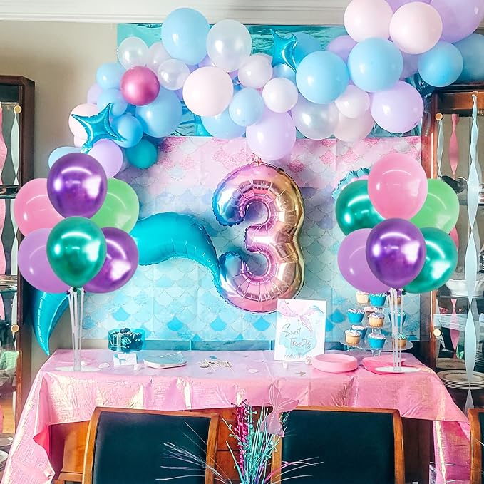 TONIFUL 4 Metallic Purple Pink Green Balloon Stand Centerpiece - Image 5