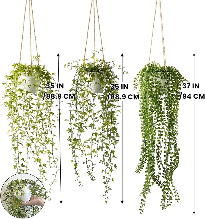 3 Packs 37" Fake Hanging Plants - Image 3