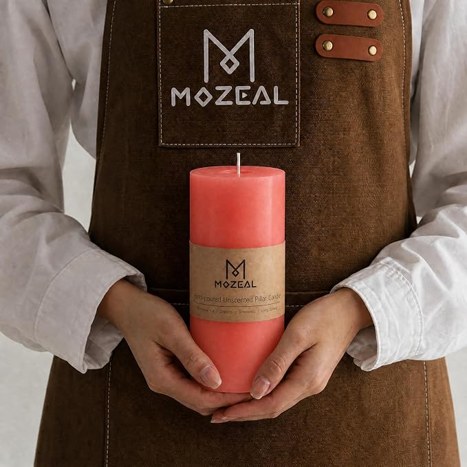 MOZEAL 3" x 8" Hand-Poured Unscented Large Candle, Smokeless Rustic Pillar - Image 2