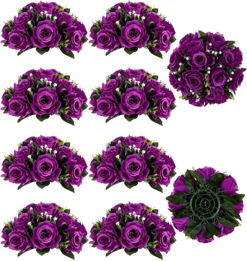 BLOSMON Flower Balls Wedding Rose Centerpieces 10 Pcs Purple Fake Flowers by Blosmon