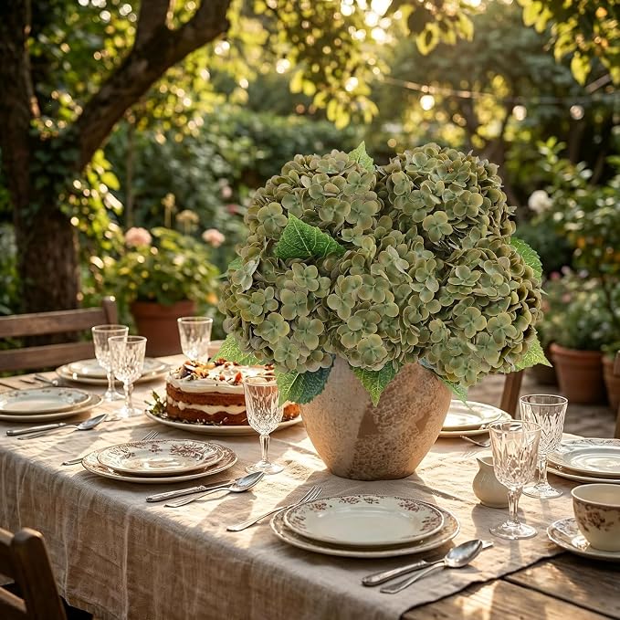 Green Hydrangea Artificial Flowers, Faux Hydrangea Flowers Outdoor, Latex - Image 7