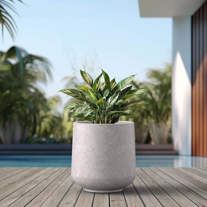 Kante Large Round Curved CON Gray Concrete Planter 16.5" Dia, Outdoor | Rubber - Image 3