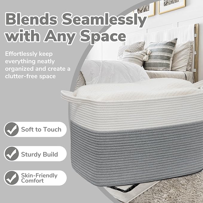Goodpick 105L Extra Large Woven Blanket Basket Cotton Rope Storage Baskets - Image 5
