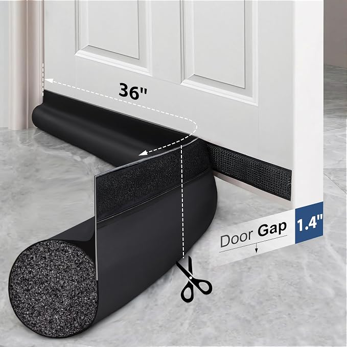 MAXTID Door Draft Stopper 36 Inch Black Adjustable Door Draft Blocker Front - Image 4