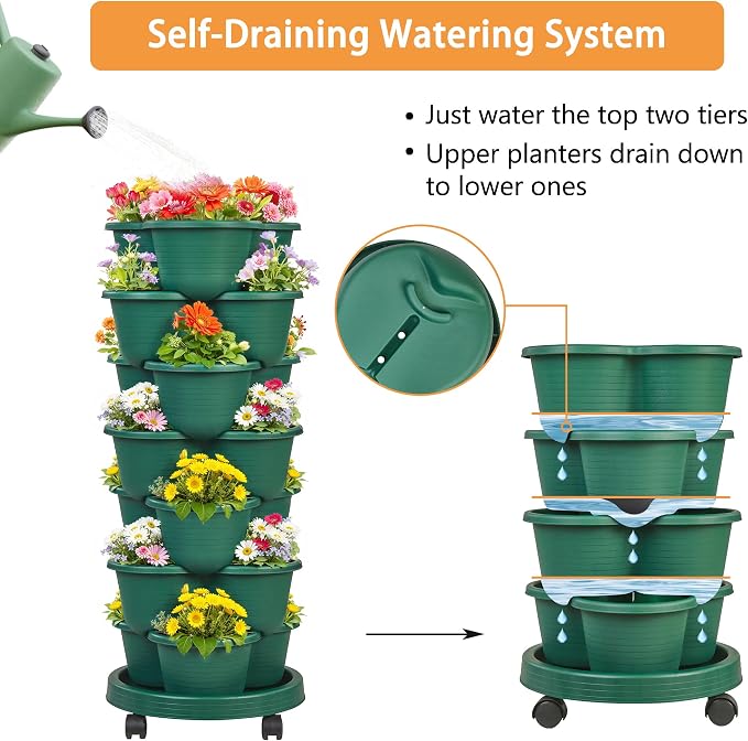 VECELO 7 Tier Vertical Garden Planter, Self Watering Stackable Planters - Image 3