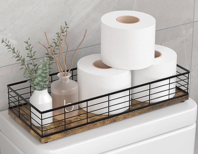 Toilet Paper Storage Basket, Narrow Bathroom Countertop Organizer Iron Metal by Focusonit