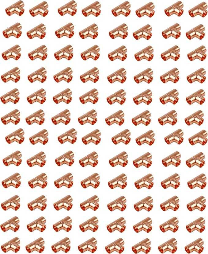 EZ-FLUID 1/2" Copper Tee, C X C LF Sweat Solder Tee, Pressure Copper Fittings by EZ-FLUIDPlumbingProducts