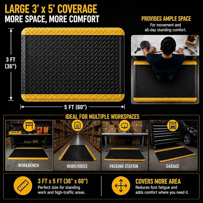 3' x 5' ESD Anti-Fatigue Conductive Mat, Durable Heavy Duty Diamond Plate - Image 6