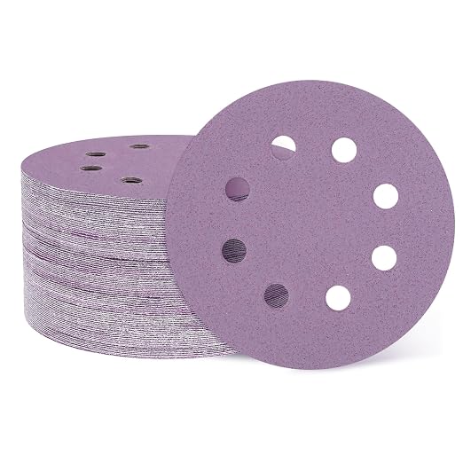 HARFINGTON 50Pcs 5Inch Sanding Disc 8 Hole 60Grit Purple Aluminum Oxide | Hook by HARFINGTON