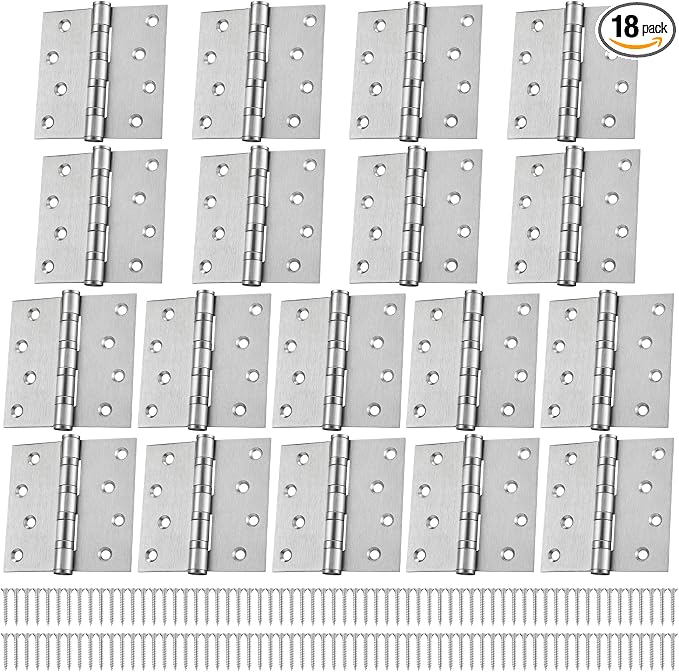 18 Pcs Silver 4'' Ball Bearing Door Hinges, Square Corner | Stainless Steel by Yaocom