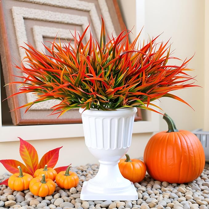 12 Bundles Fake Fall Outdoor Plants Artificial Grass, Autumn Orange | Fall Stems - Image 3