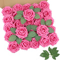 AmyHomie Hot Pink Rose 25pcs Real Looking Artificial Flowers w/Stem | Bouquet by AmyHomie