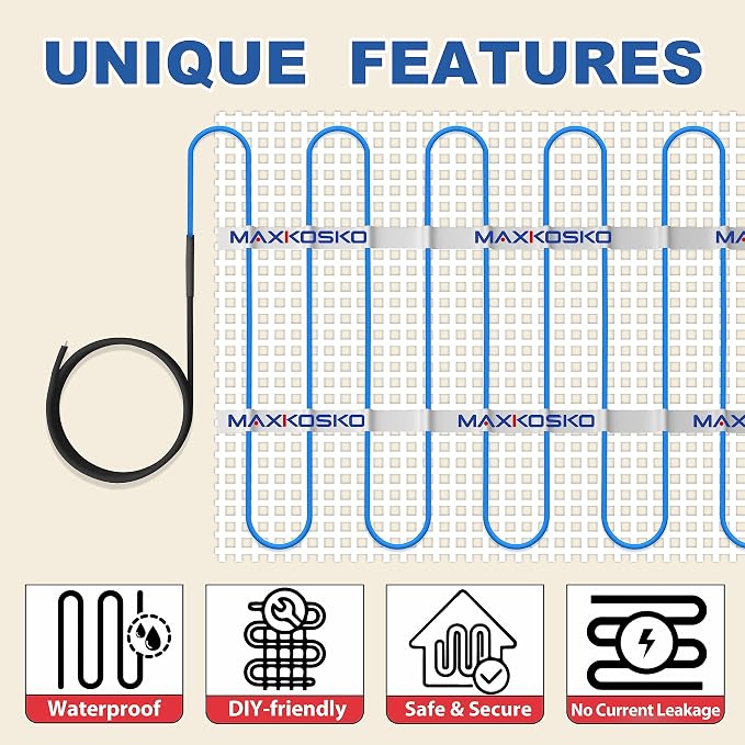 MAXKOSKO 10 sq ft Radiant Floor Heating Mat, Electric Heated In Floor Mat | - Image 6