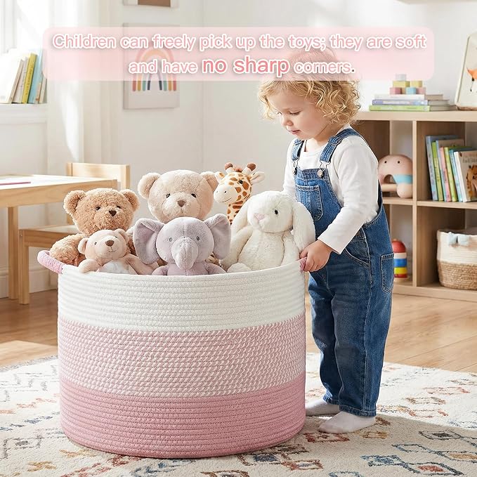 Artfeel 40L Large Cotton Rope Basket, Decorative Woven Blanket Storage - Image 2