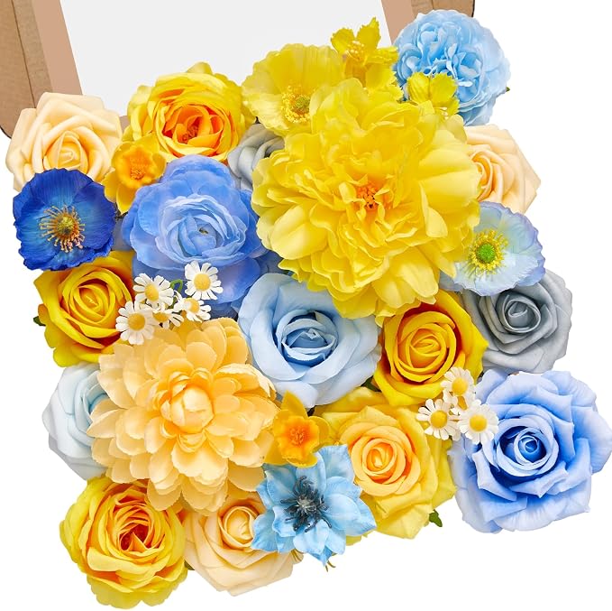 Serwalin Artificial Flowers Blue & Yellow Silk Flowers by Serwalin