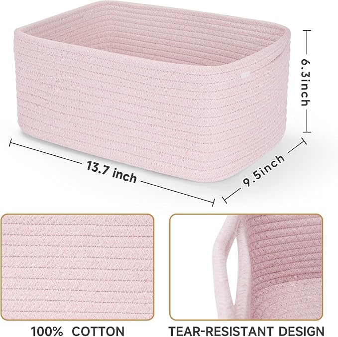 3 Pack Storage Baskets for Organizing, 13.7×9.5×6.3", Mixed Pink | Woven - Image 3