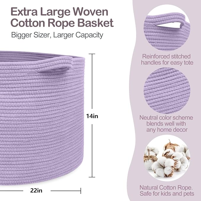 Purple Rope Storage Basket, Jumbo Floor Bin - Image 2