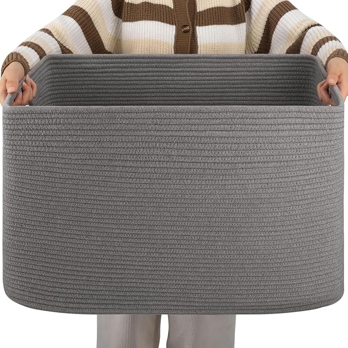 OIAHOMY XXLarge Rectangle Blanket Basket-96L, Cotton Woven Basket by MasterofSpaceOptimization