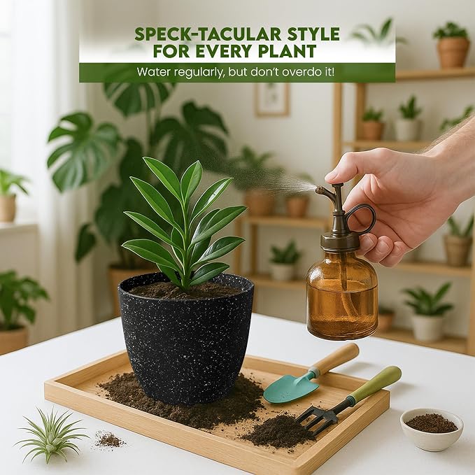 Plant Pots Indoor with Drainage 10 Pack Multi-Size Planters Spotty Black | - Image 3