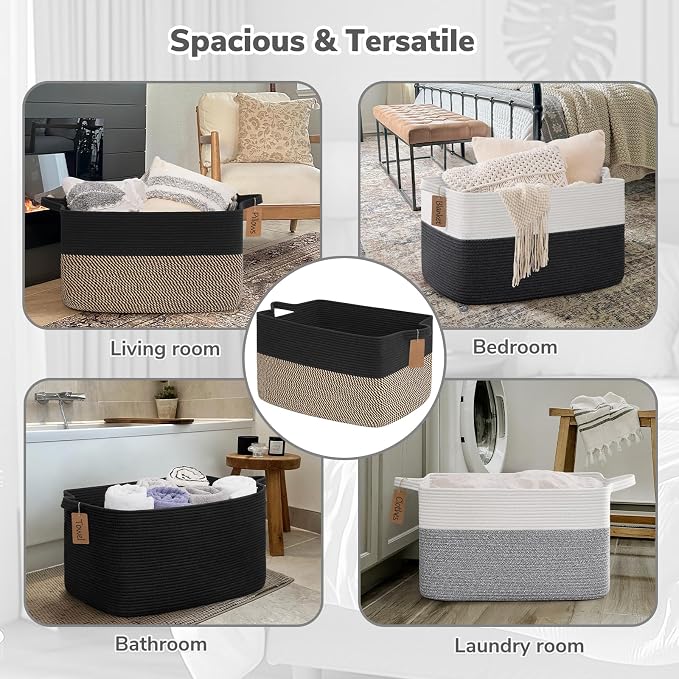 Goodpick 75L Extra Large Woven Blanket Basket, Toys & Clothes, Fits Living Room - Image 4