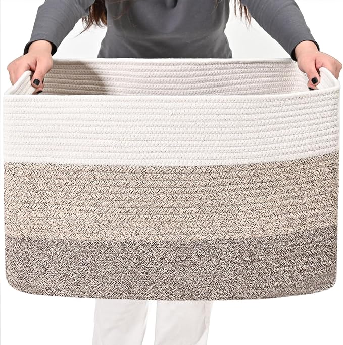 ICERZCZ Large Rectangle Blanket Basket, Large Storage Basket by ICERZCZ