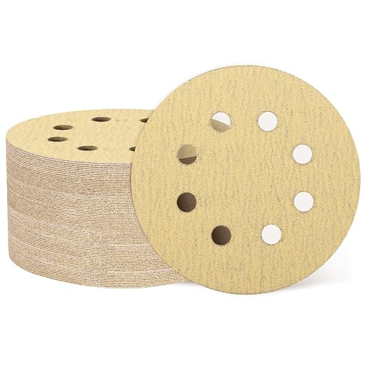 HARFINGTON 50Pcs 5Inch Sanding Discs 120Grit Yellow Aluminum Oxide 8 Hole | by HARFINGTON