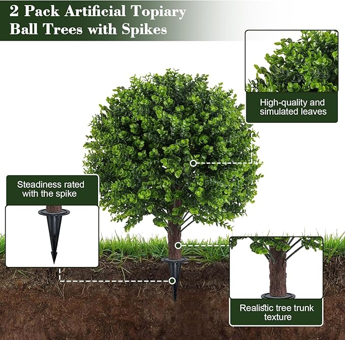 Chillchard 2 Pack UV Resistant Artificial Eucalyptus Boxwood Plants Outdoor | - Image 3