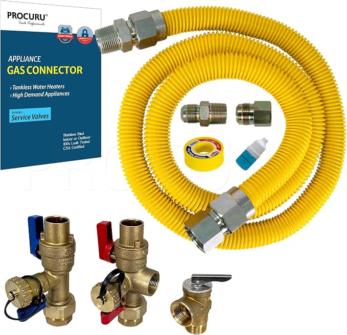 1" OD x 48" x 3/4"MIP x 3/4"FIP Flexible Gas Connector Kit by PROCURU