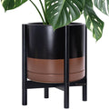 D'vine Dev Ceramic Pot with Ebony Wood Stand, 14 in, 55-B-S-7 | Mid-Century by DvineDevPlanterPotsandStand