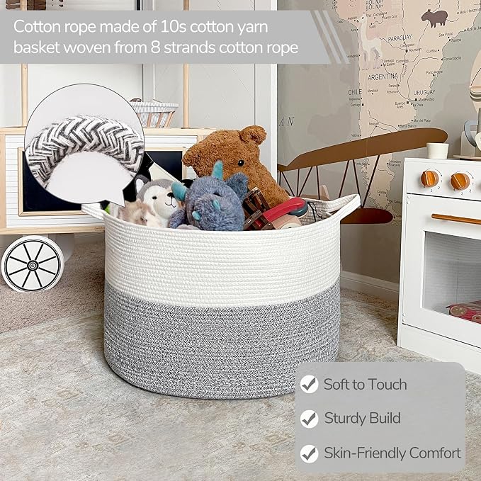 INDRESSME XXXLarge Woven Rope Blanket Basket Living Room Light Grey, 90L | - Image 2