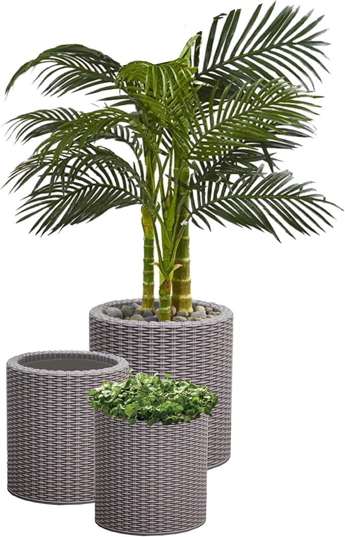 Keter Cylinder Set of 3 Rattan Resin Planter by Unknown