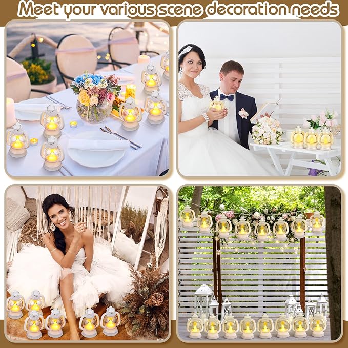 Ferraycle 24 Pcs Mini Lanterns 4 Inch White Lamp Table Decor | Western Cowboy - Image 5