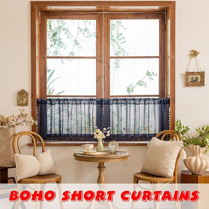 Sutuo Home Navy Blue Boho Curtains Valance 18 Inches Long - Image 4
