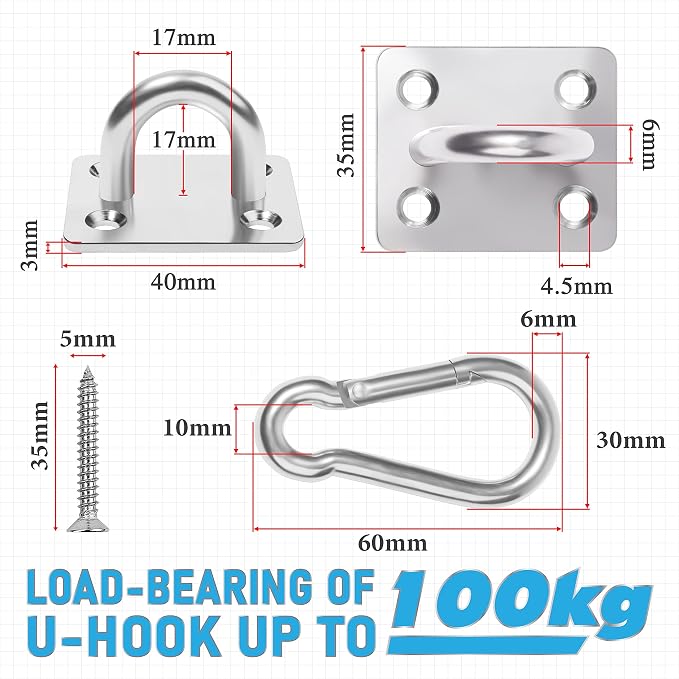 Premium M6 Heavy-Duty Stainless Steel Pad Eye Snap Hook, Ceiling Hook, Hanging - Image 3