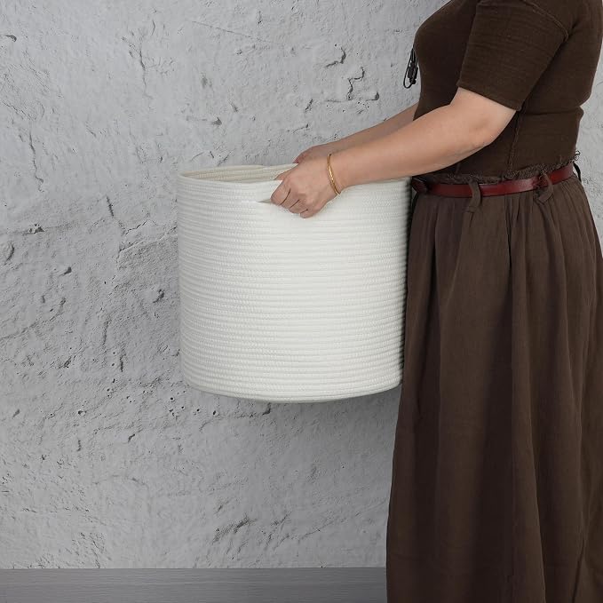 XUANGUO Cotton Rope Basket For Girls Boys Kids 16”X14” White | Baby Laundry - Image 3