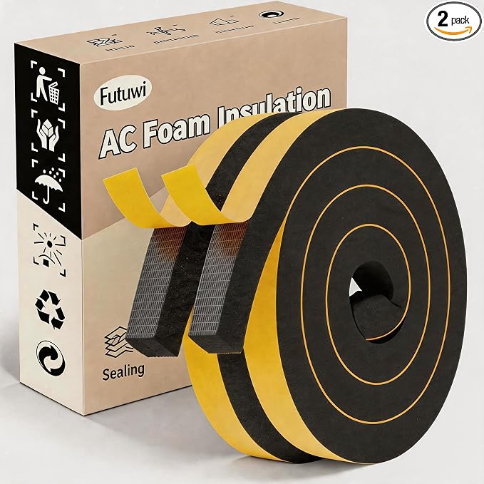 Air Conditioner Foam Tape-2 Rolls, 1 Inch Wide X 1 Inch Thick 13 Ft | Open Cell by Futuwi