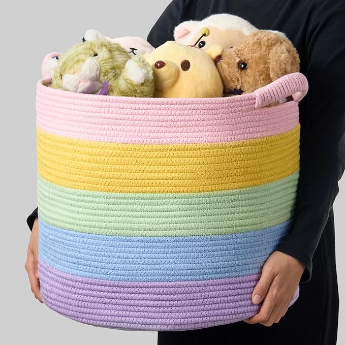 Blanket Basket for Living Room, Woven Rope Storage Basket | 16"D x 14"H | - Image 3