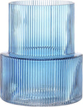Blue Glass Vase, Ribbed Glass Vase by YANWE